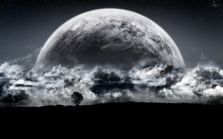 Large moon clouds trees sky - full moon free wallpaper for desktop