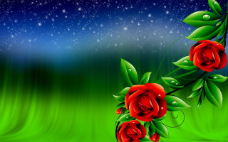 Green background red roses blue - a green grass field free wallpaper