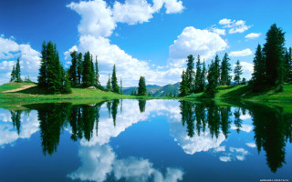 Lake trees blue sky clouds 5 - bob ross free wallpaper for desktop