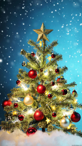 Christmas tree star snow blue - free christmas wallpaper for mobile