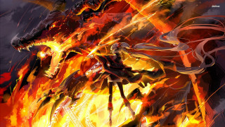 Fire dragon attacking demon flames - flame free wallpaper