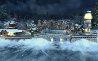 Town snow night bridge river - river free wallpaper