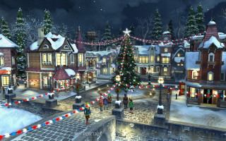 Christmas scene lit tree snow - a christmas scene free wallpaper
