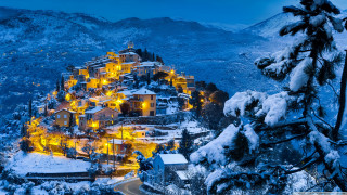 Large building lights snow mountainside - a large building free wallpaper