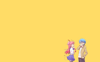 Anime characters yellow background minimalist - a yellow background behind them free wallpaper for desktop