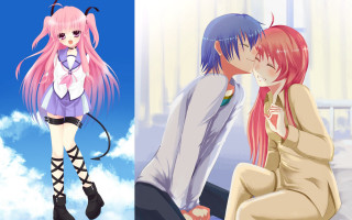 Anime characters kissing air sitting - the air free wallpaper