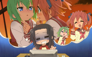 Anime characters table laptop sunset - a laptop computer in front free wallpaper