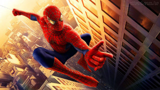 Spider man flying city tall 2 - a yellow sky free wallpaper