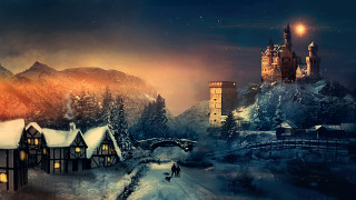 Snowy landscape castle bridge person - a snowy landscape free wallpaper for desktop