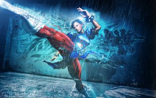 Man blue red suit sword - a sword in the rain free wallpaper
