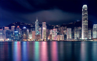 City skyline night lights water 2 - tall building free wallpaper