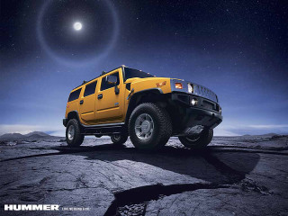Yellow hummer night rocky moon - full free wallpaper for desktop