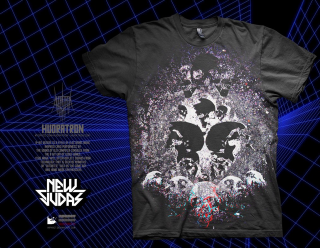 Black shirt skulls blue background - synthwave style free wallpaper for desktop