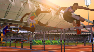 Man jumping hurdle track stadium - a crowd free wallpaper