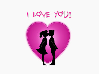 Couple kissing heart i love - side and the words free wallpaper