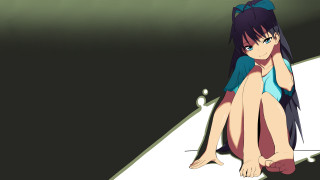 Girl sitting surfboard legs crossed - expressionism free wallpaper