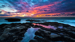 Sunset ocean rocks water clouds 5 - rock and water free wallpaper