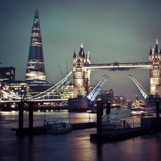 Bridge tower clock night cityscape 3 - city background free wallpaper for tablet