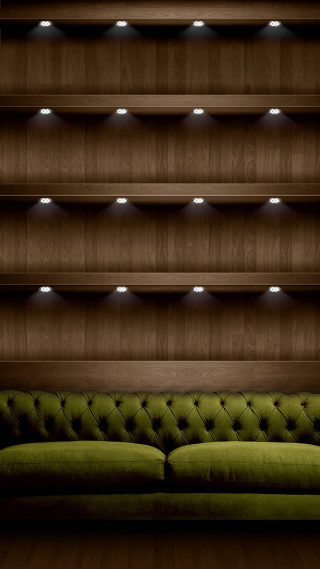 Green couch wooden wall shelves - a green couch free wallpaper