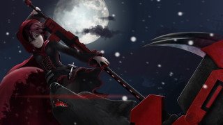 Man red cape axe dog - a full moon behind free wallpaper