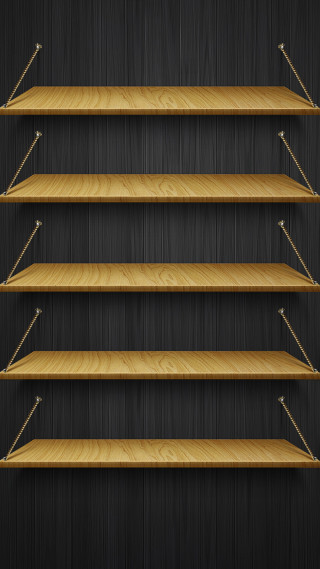 Wooden shelves metal brackets black - a black wall free wallpaper for mobile