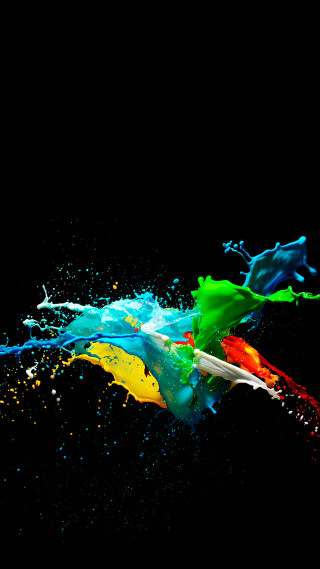 Black background multicolored object white - an abstract painting free wallpaper