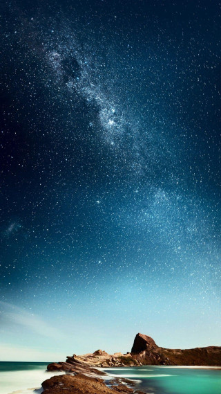 Night sky stars water rock 3 - galaxy free wallpaper for mobile