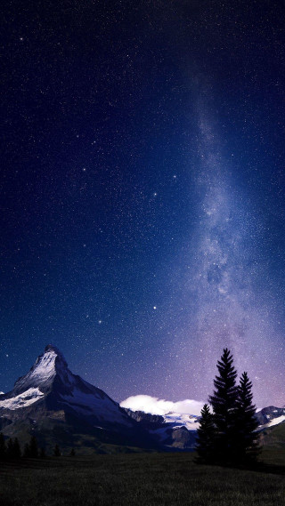 Night sky mountain tree foreground - sky in the background free wallpaper for mobile