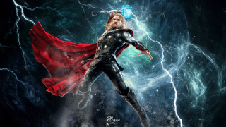 Man thor costume lightning background - free sci-fi wallpaper for desktop