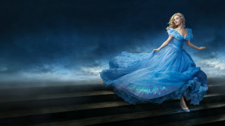 Woman blue dress walking stairs - cloud behind her free wallpaper