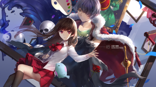 Anime characters pose skulls ghost - a picture together in front free wallpaper
