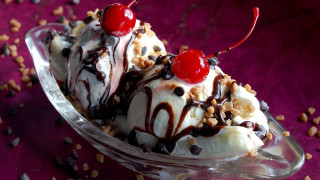 Scoop of ice cream with - cherry free wallpaper