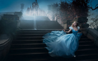 Woman blue dress stairs castle 2 - cinematic photography free wallpaper for desktop