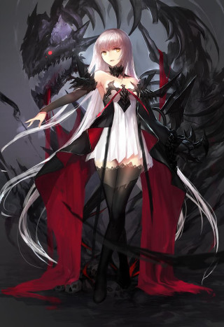 White haired woman black red - a black dragon free wallpaper