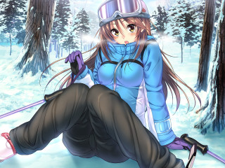 Woman sitting snow skis hat - ski free wallpaper for desktop