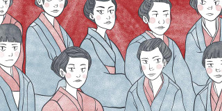 Kimonos group people line camera - illustration free wallpaper