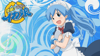 Blue haired maid with cat - official art free wallpaper for desktop