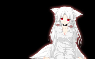 White haired wolf girl sitting - red eye free wallpaper