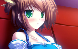 Anime girl green eyes blue - a bow free wallpaper