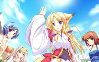 Anime girls field grass trees 5 - a group of anime girls free wallpaper