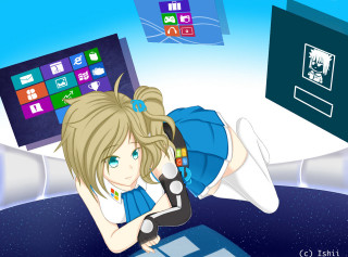 Girl laying bed remote control - a sky free wallpaper for desktop