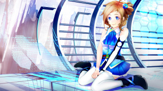 Girl sitting futuristic background city - a futuristic city in the background free wallpaper