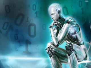 Robot blue background numbers sitting - les automatiste free wallpaper