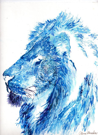 Lion blue hair white background - this picture free wallpaper for mobile