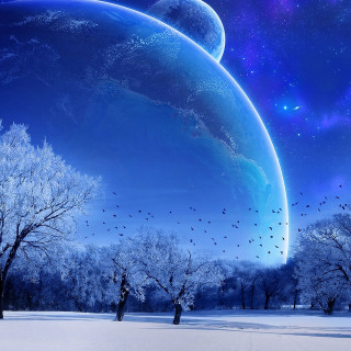 Blue planet stars birds snow 5 - the snow free wallpaper for tablet