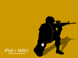 Man gun headphones yellow ipod - banksy free wallpaper