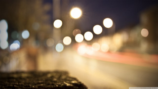 Blurry night street lights sidewalk - tonalism free wallpaper
