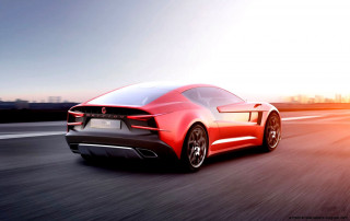 Red sports car city sunset 2 - a red sports car free wallpaper