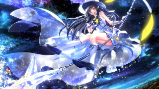 Anime girl sword hat flying - fantasy magic free wallpaper
