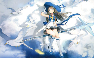 Girl blue hat flying sky - a blue hat free wallpaper